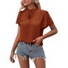 imageLYANER Womens Elegant Frill Mock Neck Ruffle Short Sleeve Blouse Work Shirt TopRust Red