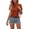 imageLYANER Womens Elegant Frill Mock Neck Ruffle Short Sleeve Blouse Work Shirt TopRust Red