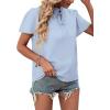 imageLYANER Womens Elegant Frill Mock Neck Ruffle Short Sleeve Blouse Work Shirt TopSky Blue