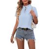 imageLYANER Womens Elegant Frill Mock Neck Ruffle Short Sleeve Blouse Work Shirt TopSky Blue