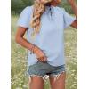 imageLYANER Womens Elegant Frill Mock Neck Ruffle Short Sleeve Blouse Work Shirt TopSky Blue