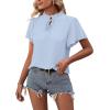 imageLYANER Womens Elegant Frill Mock Neck Ruffle Short Sleeve Blouse Work Shirt TopSky Blue