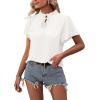 imageLYANER Womens Elegant Frill Mock Neck Ruffle Short Sleeve Blouse Work Shirt TopWhite