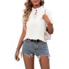 imageLYANER Womens Elegant Frill Mock Neck Ruffle Short Sleeve Blouse Work Shirt TopWhite