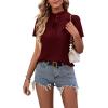 imageLYANER Womens Elegant Frill Mock Neck Ruffle Short Sleeve Blouse Work Shirt TopWine Red