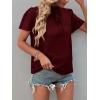 imageLYANER Womens Elegant Frill Mock Neck Ruffle Short Sleeve Blouse Work Shirt TopWine Red