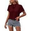 imageLYANER Womens Elegant Frill Mock Neck Ruffle Short Sleeve Blouse Work Shirt TopWine Red
