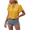 imageLYANER Womens Elegant Frill Mock Neck Ruffle Short Sleeve Blouse Work Shirt TopYellow