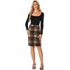 imageLYANER Womens Elegant Plaid Zipper High Waist Bodycon Fall Pencil Midi Skirt Knee LengthCaramel