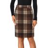imageLYANER Womens Elegant Plaid Zipper High Waist Bodycon Fall Pencil Midi Skirt Knee LengthCaramel