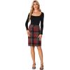 imageLYANER Womens Elegant Plaid Zipper High Waist Bodycon Fall Pencil Midi Skirt Knee LengthRed