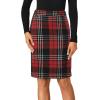 imageLYANER Womens Elegant Plaid Zipper High Waist Bodycon Fall Pencil Midi Skirt Knee LengthRed
