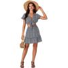 imageLYANER Womens Floral 2 Piece Outfits Tie Front V Neck Short Sleeve Crop Tops Ruffle Layer ALine Mini Skirt SetsDark Blue