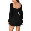 imageLYANER Womens Floral Print Off Shoulder Long Sleeve Ruffle Hem Romper Short JumpsuitBlack