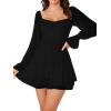 imageLYANER Womens Floral Print Off Shoulder Long Sleeve Ruffle Hem Romper Short JumpsuitBlack