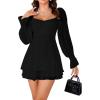 imageLYANER Womens Floral Print Off Shoulder Long Sleeve Ruffle Hem Romper Short JumpsuitBlack
