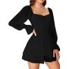imageLYANER Womens Floral Print Off Shoulder Long Sleeve Ruffle Hem Romper Short JumpsuitBlack