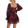 imageLYANER Womens Floral Print Off Shoulder Long Sleeve Ruffle Hem Romper Short JumpsuitFloral Black
