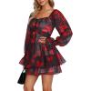 imageLYANER Womens Floral Print Off Shoulder Long Sleeve Ruffle Hem Romper Short JumpsuitFloral Black
