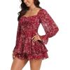 imageLYANER Womens Floral Print Off Shoulder Long Sleeve Ruffle Hem Romper Short JumpsuitFloral Burgundy