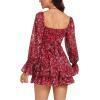 imageLYANER Womens Floral Print Off Shoulder Long Sleeve Ruffle Hem Romper Short JumpsuitFloral Burgundy