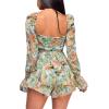 imageLYANER Womens Floral Print Off Shoulder Long Sleeve Ruffle Hem Romper Short JumpsuitFloral Green