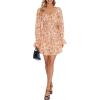imageLYANER Womens Floral Print Off Shoulder Long Sleeve Ruffle Hem Romper Short JumpsuitFloral Light Orange
