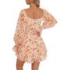 imageLYANER Womens Floral Print Off Shoulder Long Sleeve Ruffle Hem Romper Short JumpsuitFloral Light Orange