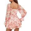 imageLYANER Womens Floral Print Off Shoulder Long Sleeve Ruffle Hem Romper Short JumpsuitFloral Orange