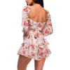 imageLYANER Womens Floral Print Off Shoulder Long Sleeve Ruffle Hem Romper Short JumpsuitFloral Pink