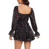 imageLYANER Womens Floral Print Off Shoulder Long Sleeve Ruffle Hem Romper Short JumpsuitFloral Print Black