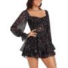 imageLYANER Womens Floral Print Off Shoulder Long Sleeve Ruffle Hem Romper Short JumpsuitFloral Print Black