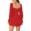 imageLYANER Womens Floral Print Off Shoulder Long Sleeve Ruffle Hem Romper Short JumpsuitRed