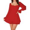 imageLYANER Womens Floral Print Off Shoulder Long Sleeve Ruffle Hem Romper Short JumpsuitRed