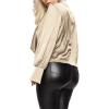 imageLYANER Womens Satin Collar Neck Drape Ruched Front Long Sleeve Blouse Shirt TopBeige