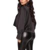 imageLYANER Womens Satin Collar Neck Drape Ruched Front Long Sleeve Blouse Shirt TopBlack