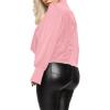 imageLYANER Womens Satin Collar Neck Drape Ruched Front Long Sleeve Blouse Shirt TopBright Pink