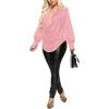 imageLYANER Womens Satin Collar Neck Drape Ruched Front Long Sleeve Blouse Shirt TopBright Pink