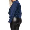 imageLYANER Womens Satin Collar Neck Drape Ruched Front Long Sleeve Blouse Shirt TopDark Blue