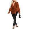 imageLYANER Womens Satin Collar Neck Drape Ruched Front Long Sleeve Blouse Shirt TopDark Brown