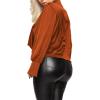 imageLYANER Womens Satin Collar Neck Drape Ruched Front Long Sleeve Blouse Shirt TopDark Brown
