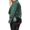 imageLYANER Womens Satin Collar Neck Drape Ruched Front Long Sleeve Blouse Shirt TopDark Green