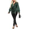 imageLYANER Womens Satin Collar Neck Drape Ruched Front Long Sleeve Blouse Shirt TopDark Green
