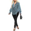 imageLYANER Womens Satin Collar Neck Drape Ruched Front Long Sleeve Blouse Shirt TopDusty Blue
