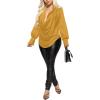 imageLYANER Womens Satin Collar Neck Drape Ruched Front Long Sleeve Blouse Shirt TopGinger