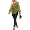 imageLYANER Womens Satin Collar Neck Drape Ruched Front Long Sleeve Blouse Shirt TopOlive Green