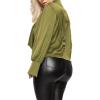 imageLYANER Womens Satin Collar Neck Drape Ruched Front Long Sleeve Blouse Shirt TopOlive Green