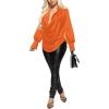 imageLYANER Womens Satin Collar Neck Drape Ruched Front Long Sleeve Blouse Shirt TopOrange