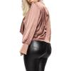 imageLYANER Womens Satin Collar Neck Drape Ruched Front Long Sleeve Blouse Shirt TopPink