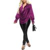 imageLYANER Womens Satin Collar Neck Drape Ruched Front Long Sleeve Blouse Shirt TopRose